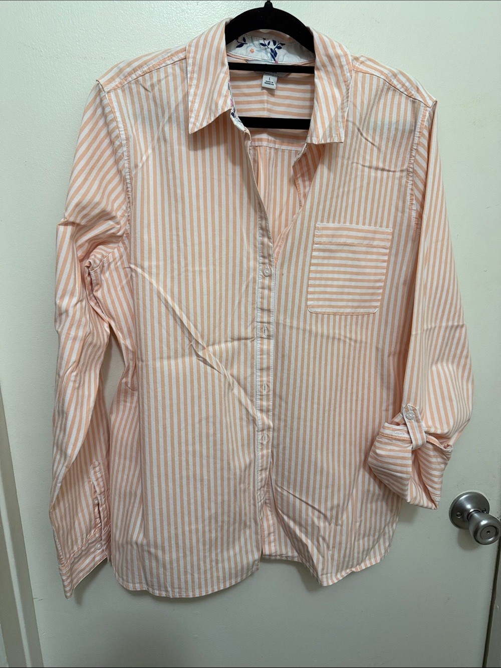 croft & barrow Peach and White Striped Women's Button-Down Shirt
